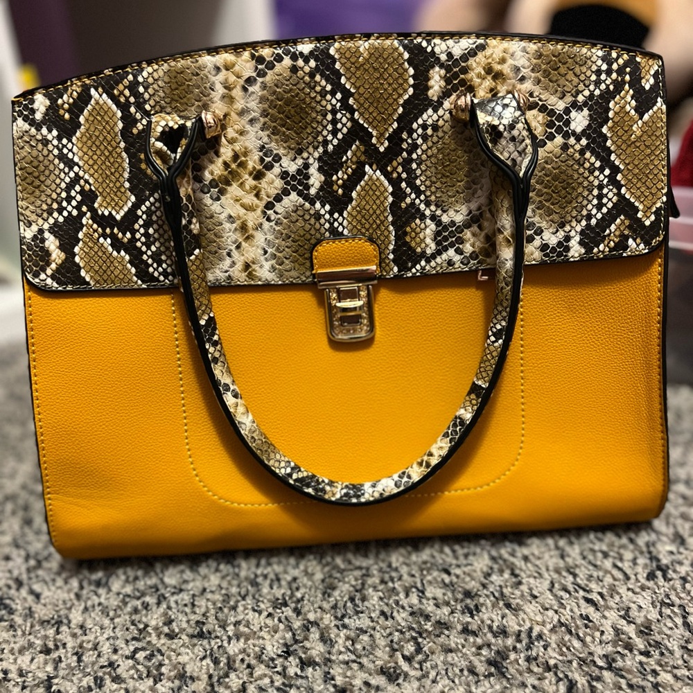 Yellow and Snake Print Women's Bag
